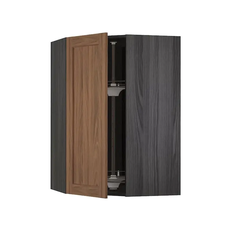 METOD corner wall cabinet with carousel, black Enkping/brown walnut effect, 68x100 cm