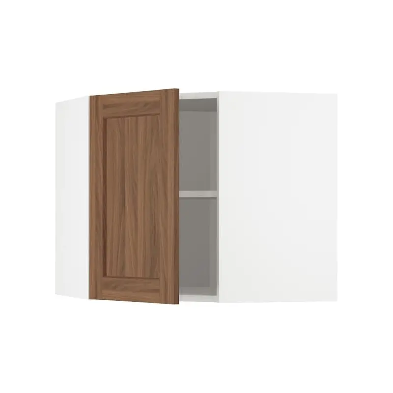 METOD corner wall cabinet with shelves, white Enkping/brown walnut effect, 68x60 cm