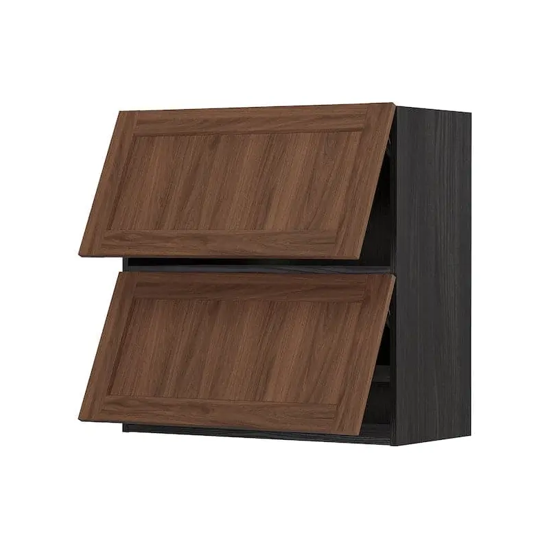 METOD wall cabinet horizontal w 2 doors, black Enkping/brown walnut effect, 80x80 cm