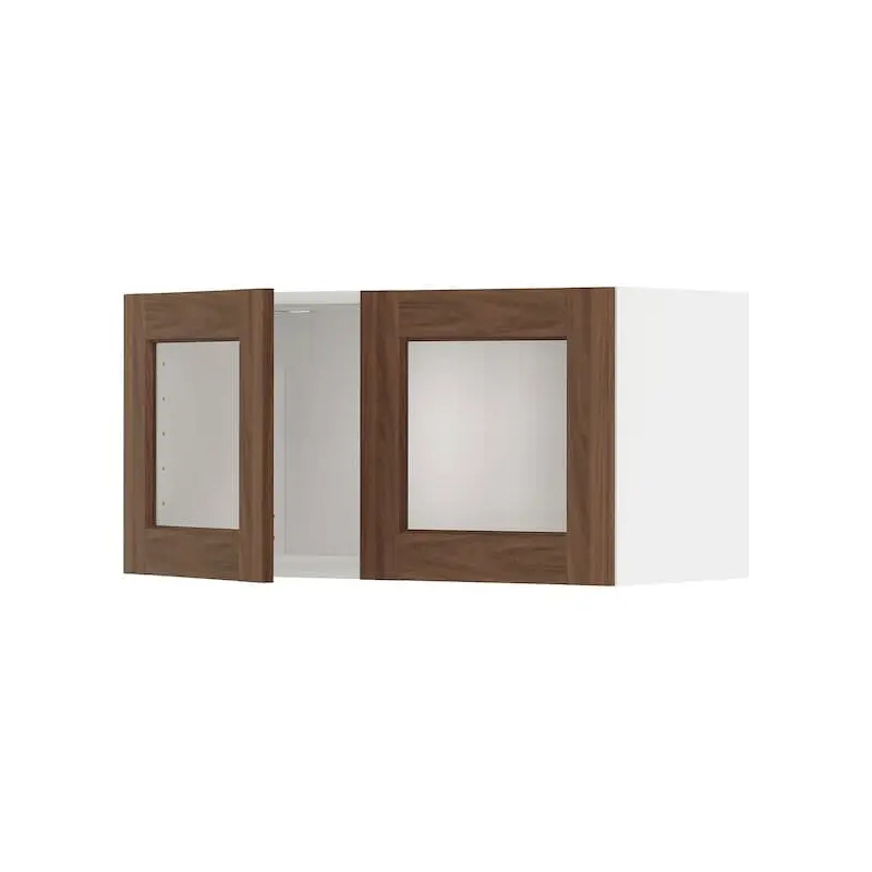 METOD wall cabinet with 2 glass doors, white Enkping/brown walnut effect, 80x40 cm