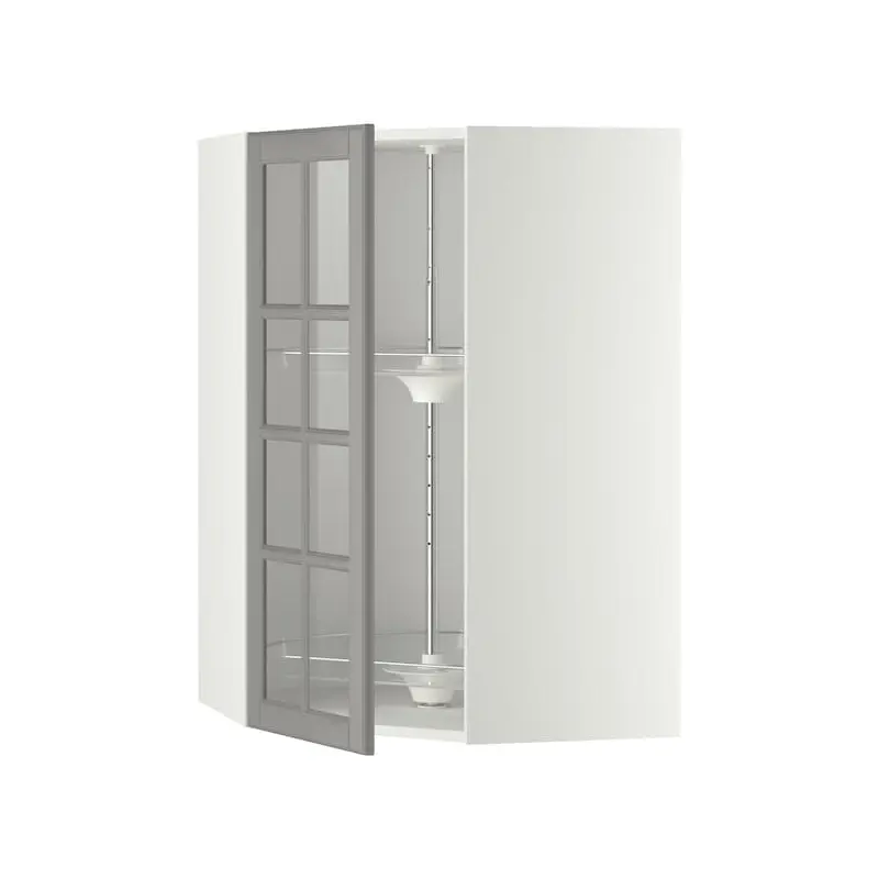 METOD corner wall cab w carousel/glass dr, 68x100 cm
