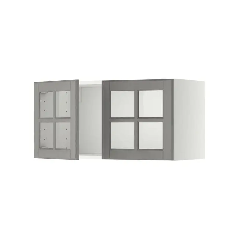 METOD wall cabinet with 2 glass doors, white/Bodbyn grey, 80x40 cm