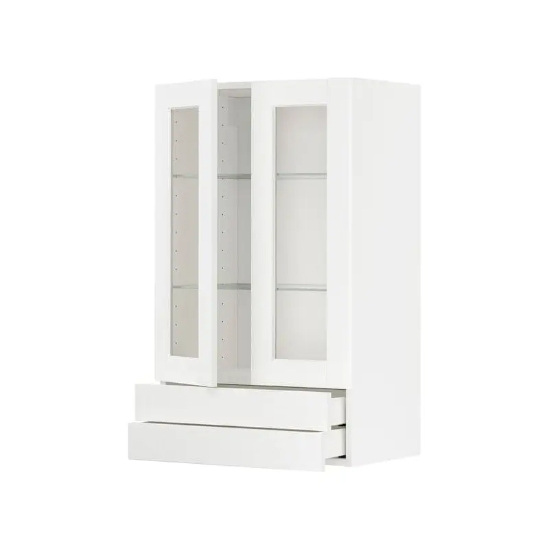 METOD / MAXIMERA wall cab w 2 glass doors/2 drawers, white Enkping/white wood effect, 60x100 cm