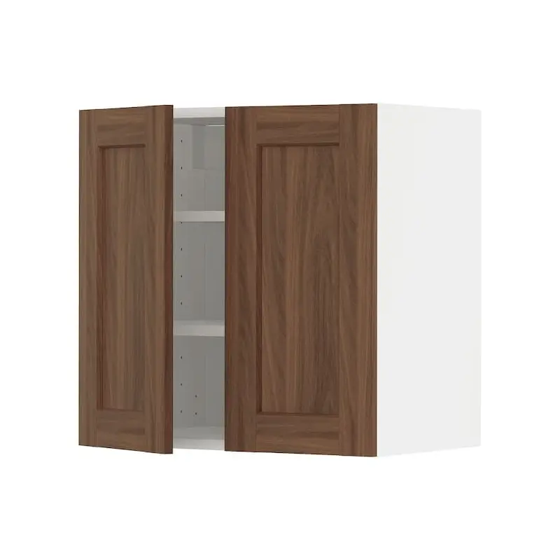 METOD wall cabinet with shelves/2 doors, white Enkping/brown walnut effect, 60x60 cm