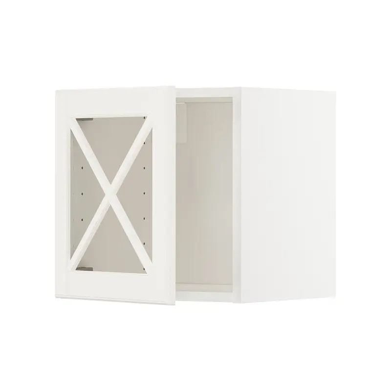 METOD wall cabinet w glass door/crossbar., white/Bodbyn off-white, 40x40 cm
