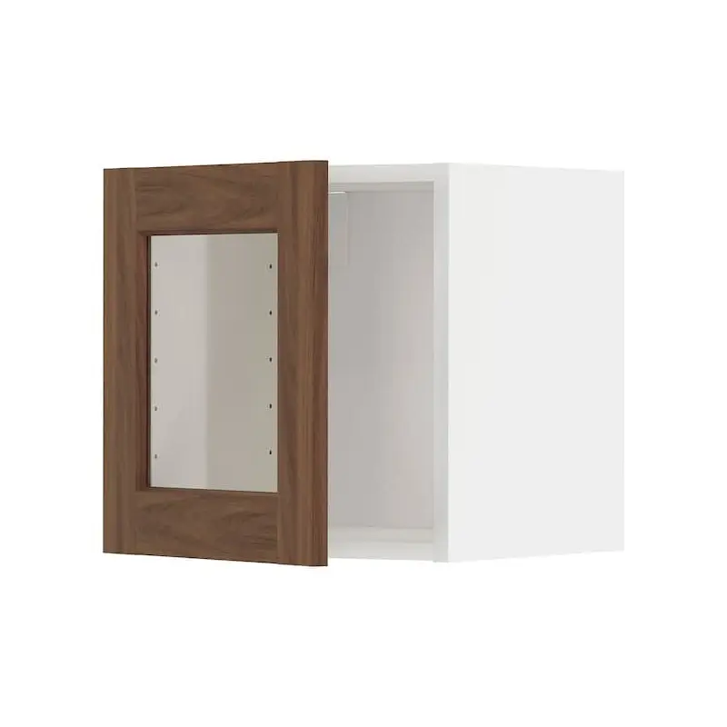 METOD wall cabinet with glass door, white Enkping/brown walnut effect, 40x40 cm