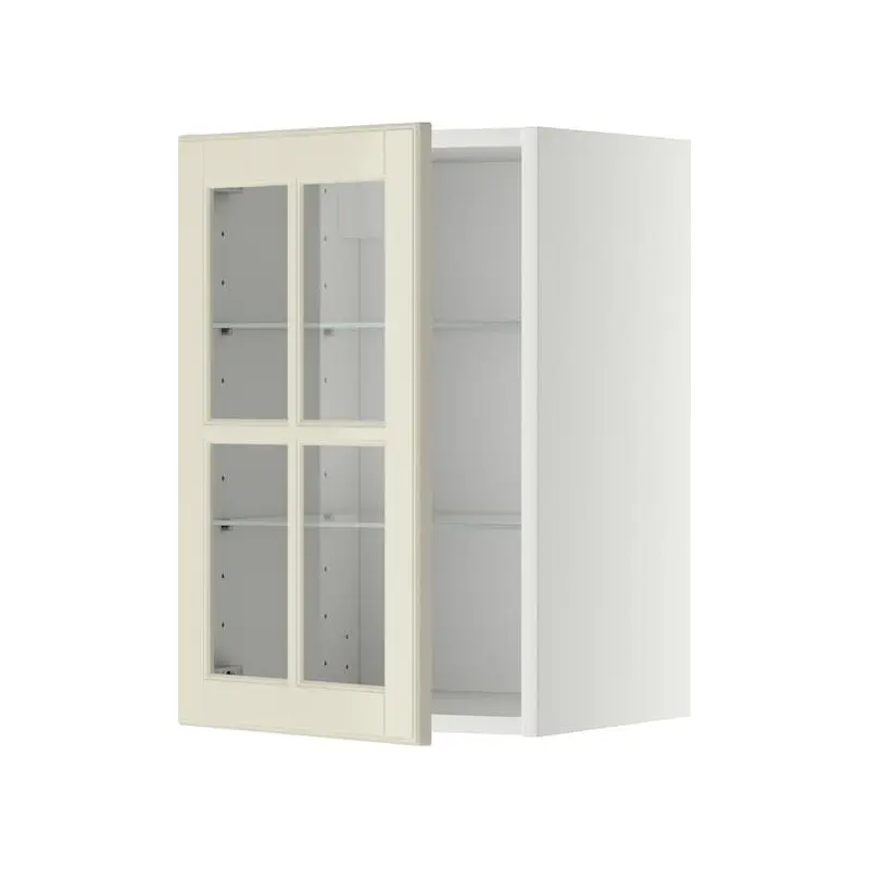 METOD wall cabinet w shelves/glass door, white/Bodbyn off-white, 40x60 cm