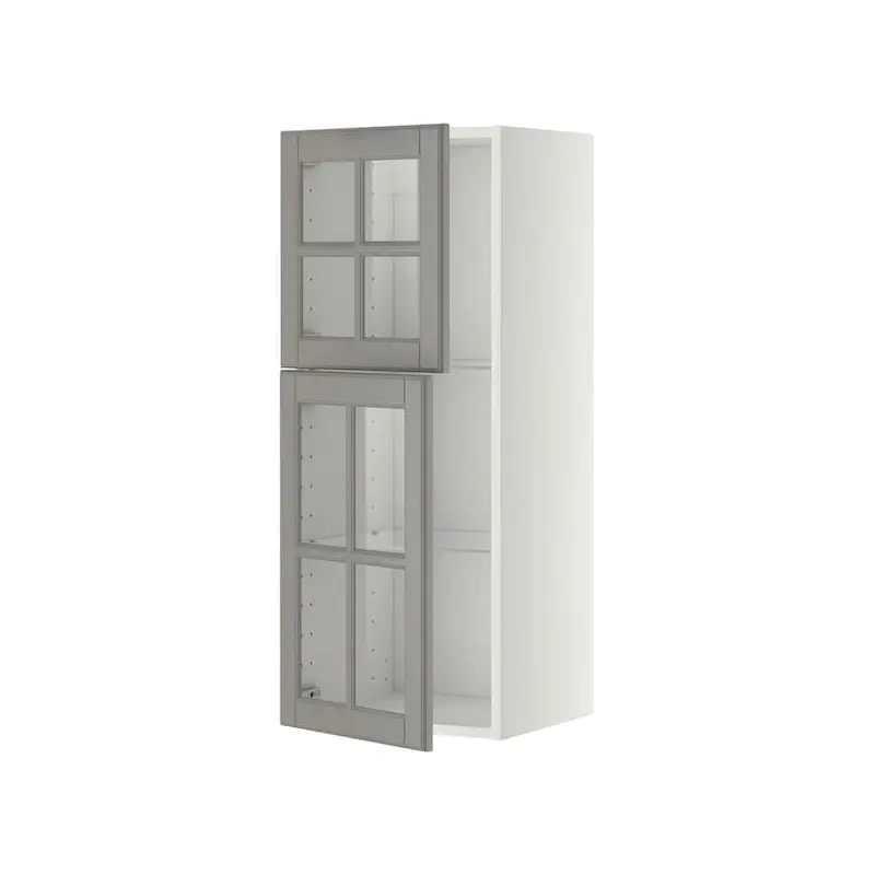 METOD wall cabinet w shelves/2 glass drs, white/Bodbyn grey, 40x100 cm