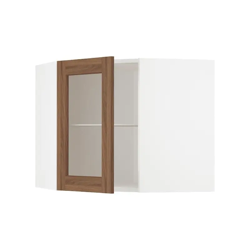 METOD corner wall cab w shelves/glass dr