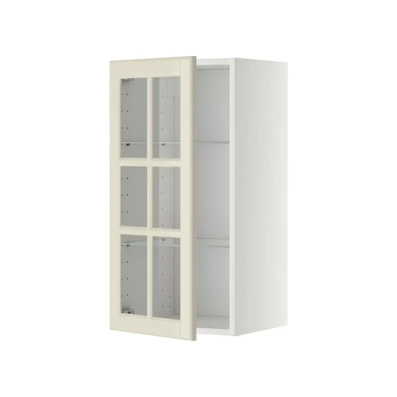 METOD wall cabinet w shelves/glass door, white/Bodbyn off-white, 40x80 cm