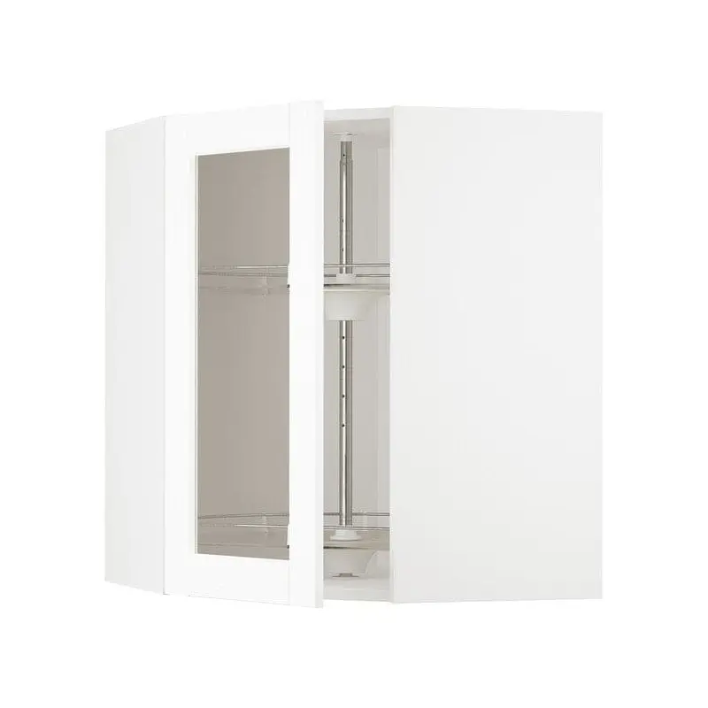 METOD corner wall cab w carousel/glass dr, white Enkping/white wood effect, 68x80 cm