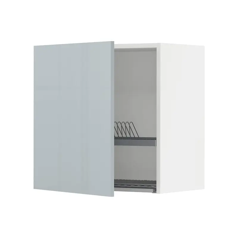 METOD wall cabinet with dish drainer, white/Kallarp light grey-blue, 60.0x60.0x38.6 cm