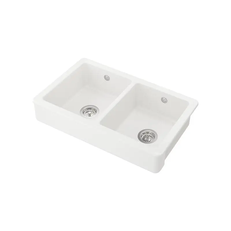 HAVSEN sink bowl, 2 bowls w visible front, Cutting width: 42.4 cm Cutting length: 76.5 cm Large bowl depth: 19 cm Large bowl width: 35 cm Large bowl from front to back: 40 cm Large bowl volume: 26.6 l