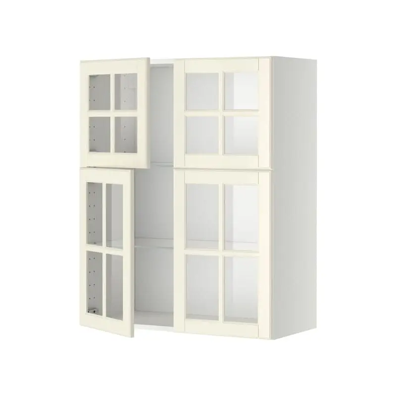 METOD wall cabinet w shelves/4 glass drs, white/Bodbyn off-white, 80.0x100.0x38.9 cm