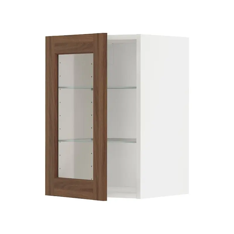 METOD wall cabinet w shelves/glass door, white Enkping/brown walnut effect, 40x60 cm