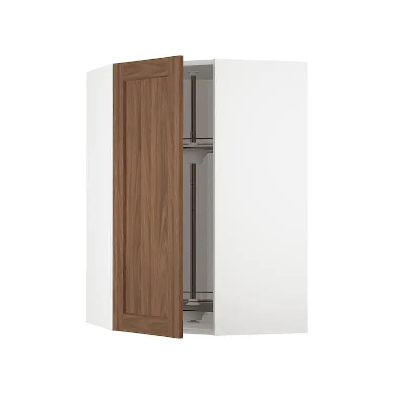 METOD corner wall cabinet with carousel, white Enkping/brown walnut effect, 68x100 cm