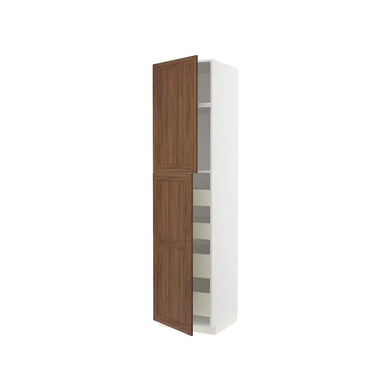 METOD / MAXIMERA hi cab w 2 doors/4 drawers, white Enkping/brown walnut effect, 60x60x240 cm