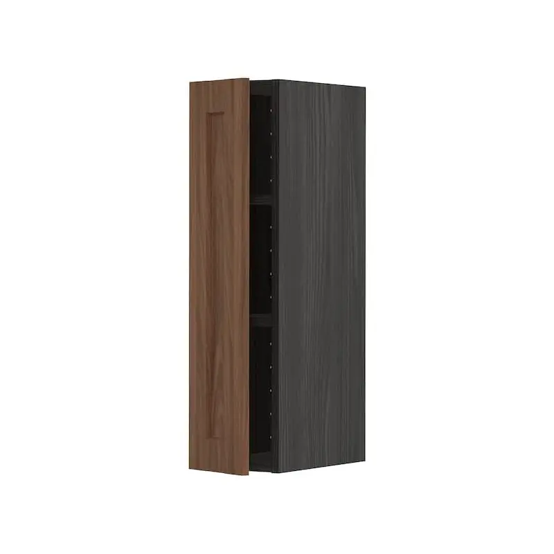 METOD wall cabinet with shelves, black Enkping/brown walnut effect, 20.0x80.0x37.0 cm