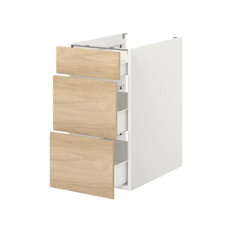 ENHET - ENHET Base cb w 3 drawers, white/oak effect, 40x62x75 cm