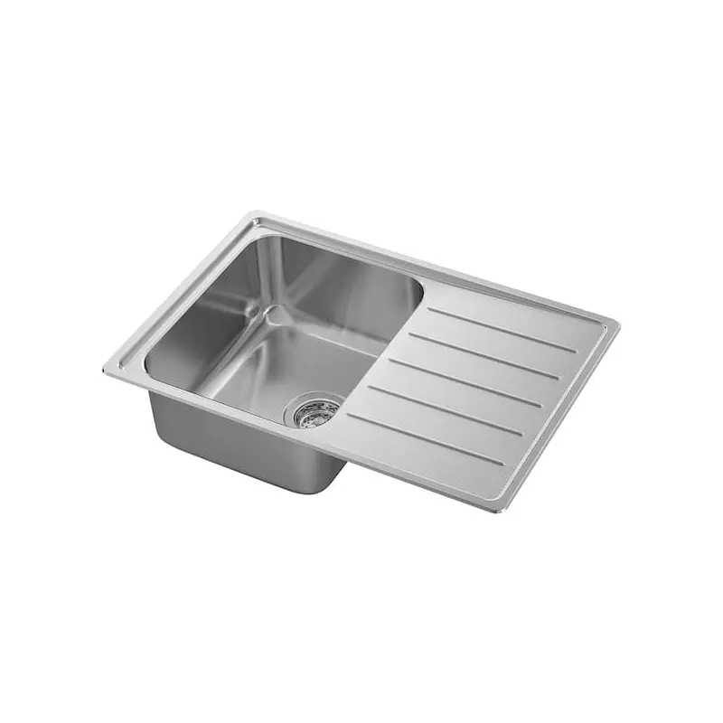 VATTUDALEN inset sink, 1 bowl with drainboard, stainless steel, 69x47 cm