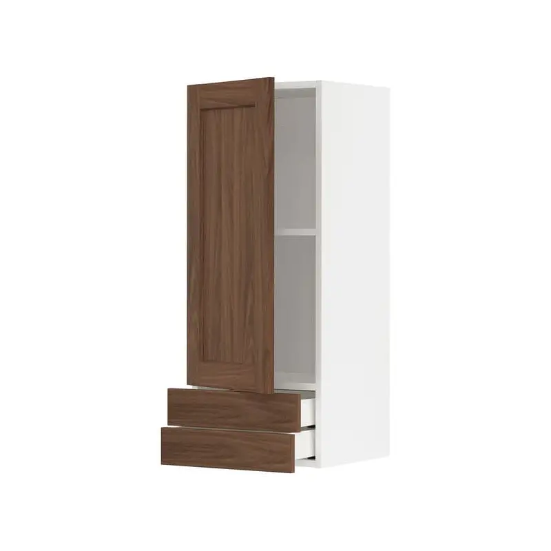METOD / MAXIMERA wall cabinet with door/2 drawers, white Enkping/brown walnut effect, 40x100 cm