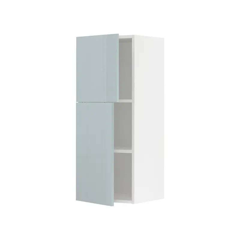 METOD wall cabinet with shelves/2 doors, white/Kallarp light grey-blue, 40x100 cm