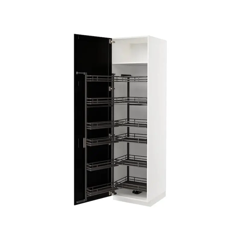 METOD high cabinet with pull-out larder, white/Lerhyttan black stained, 60x60x220 cm