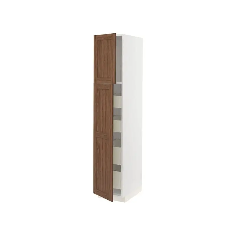 METOD / MAXIMERA hi cab w 2 doors/4 drawers, white Enkping/brown walnut effect, 40x60x200 cm