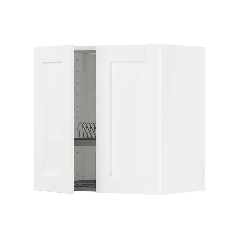 METOD wall cabinet w dish drainer/2 doors, white Enkping/white wood effect, 60x60 cm
