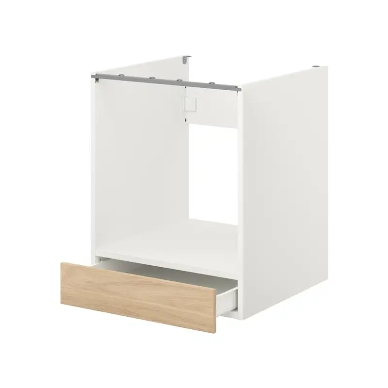 ENHET base cabinet for oven with drawer, white/oak effect, 60x75x62 cm