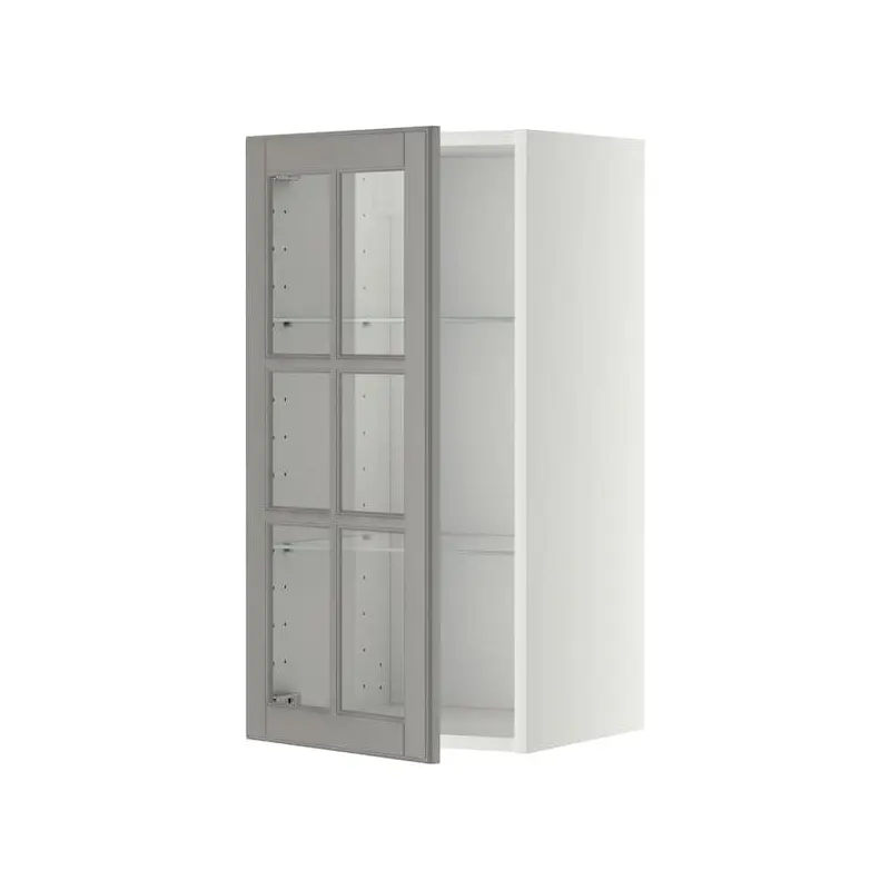 METOD wall cabinet w shelves/glass door, white/Bodbyn grey, 40x80 cm