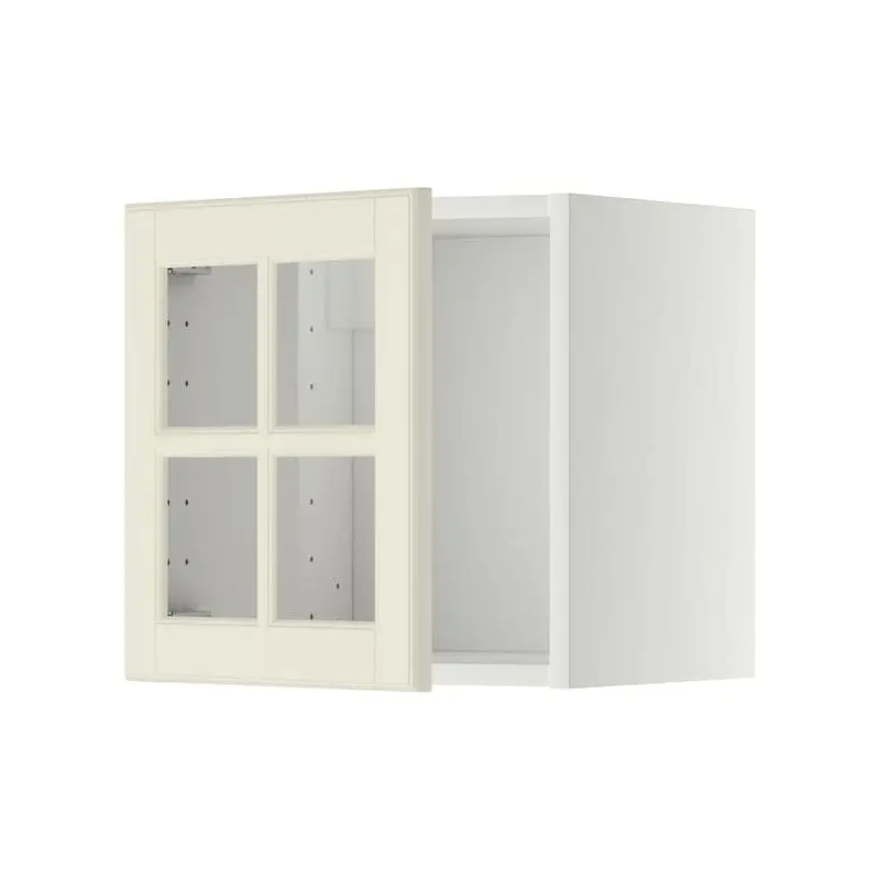 METOD wall cabinet with glass door, white/Bodbyn off-white, 40x40 cm