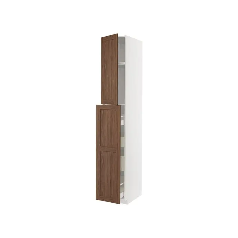 METOD / MAXIMERA hc w p-o func 1dr/4drw, white Enkping/brown walnut effect, 40.0x240.0x60.0 cm