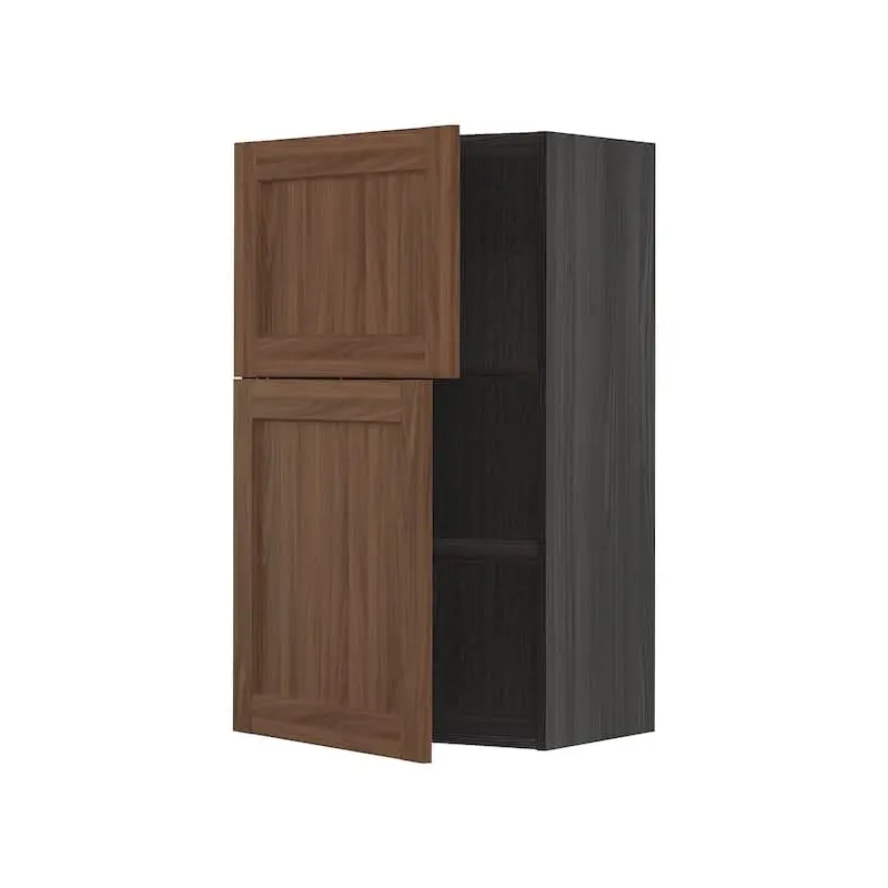 METOD wall cabinet with shelves/2 doors, black Enkping/brown walnut effect, 60.0x100.0x38.9 cm