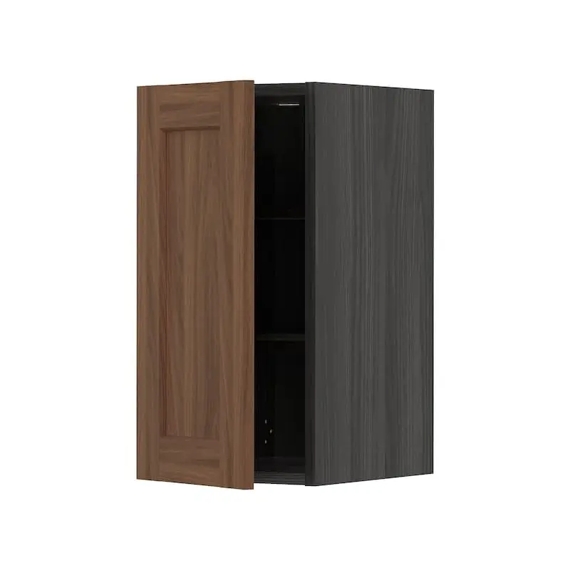 METOD wall cabinet with shelves, black Enkping/brown walnut effect, 30.0x60.0x38.6 cm