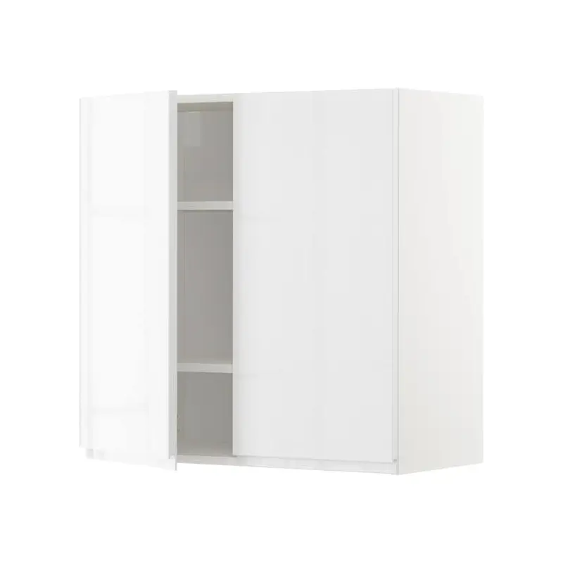 METOD wall cabinet with shelves/2 doors, white/Voxtorp high-gloss/white, 80x80 cm