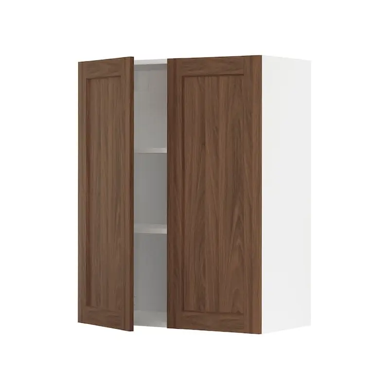 METOD wall cabinet with shelves/2 doors, white Enkping/brown walnut effect, 80x100 cm