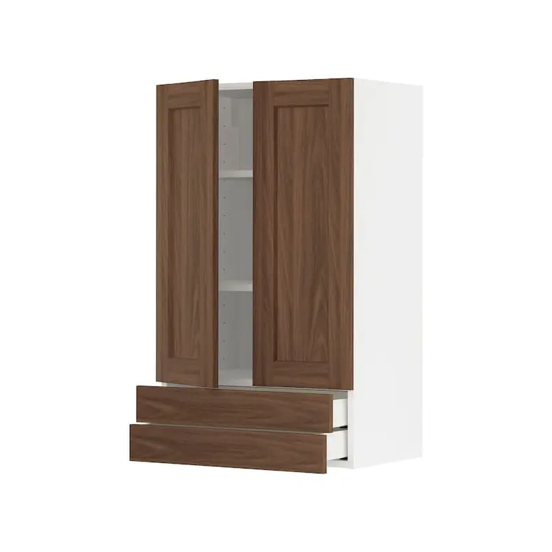 METOD / MAXIMERA wall cabinet w 2 doors/2 drawers, white Enkping/brown walnut effect, 60.0x100.0x38.6 cm