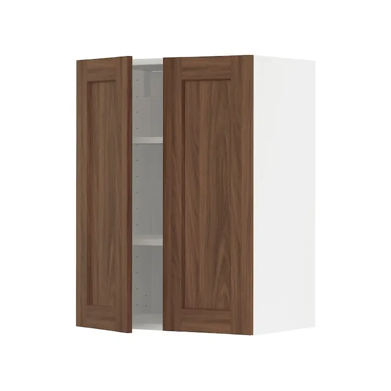 METOD wall cabinet with shelves/2 doors, white Enkping/brown walnut effect, 60x80 cm
