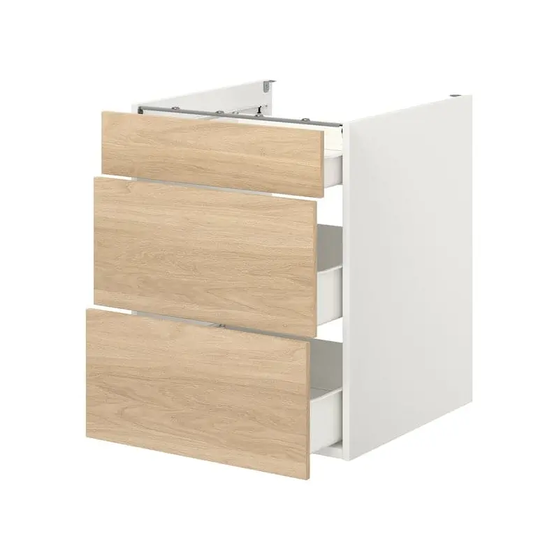 ENHET base cb w 3 drawers, white/oak effect, 60x62x75 cm