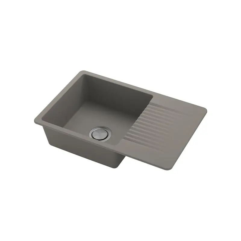 KILSVIKEN inset sink, 1 bowl with drainboard, grey-beige quartz composite, 72x46 cm