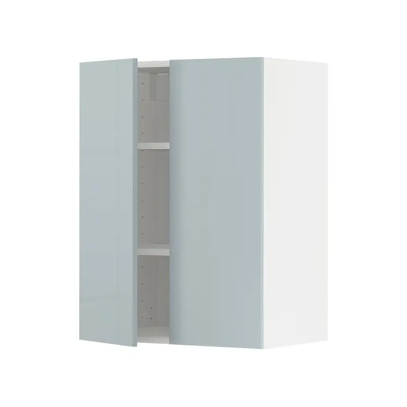METOD wall cabinet with shelves/2 doors, white/Kallarp light grey-blue, 60x80 cm
