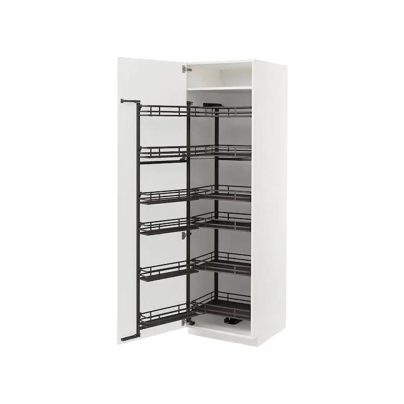 METOD high cabinet with pull-out larder, white/Ringhult light grey, 60x60x200 cm