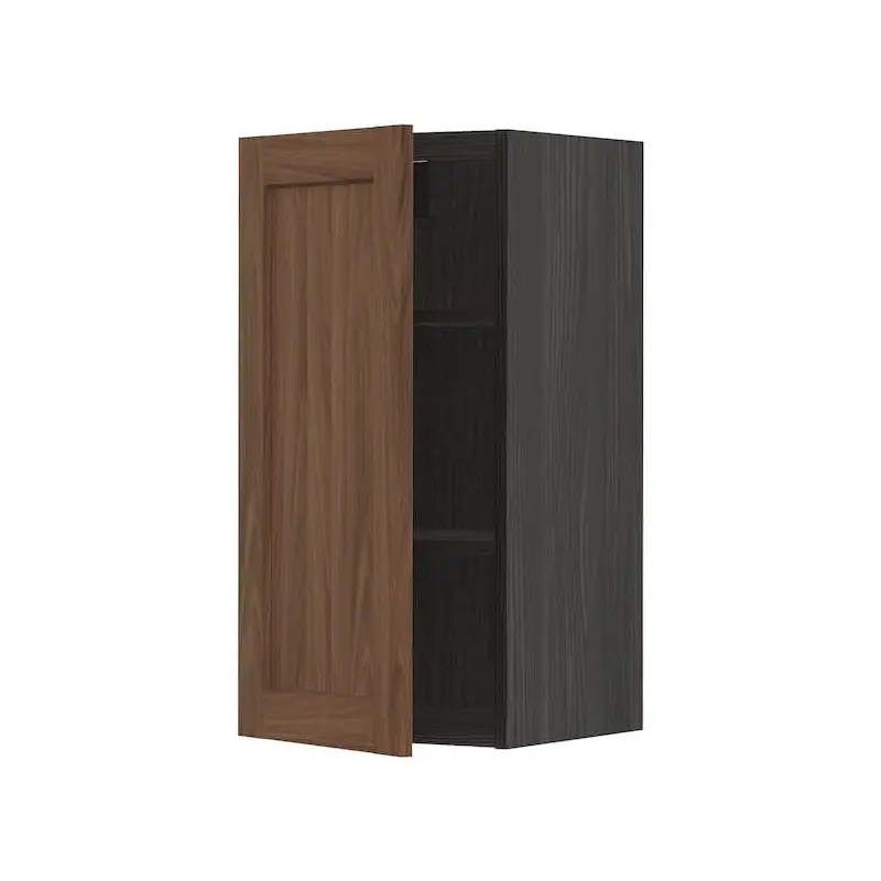 METOD wall cabinet with shelves, black Enkping/brown walnut effect, 40.0x80.0x38.9 cm