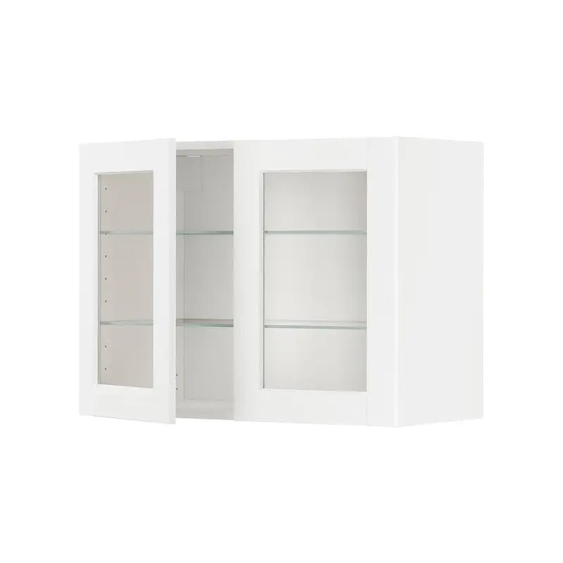 METOD wall cabinet w shelves/2 glass drs, white Enkping/white wood effect, 80x60 cm