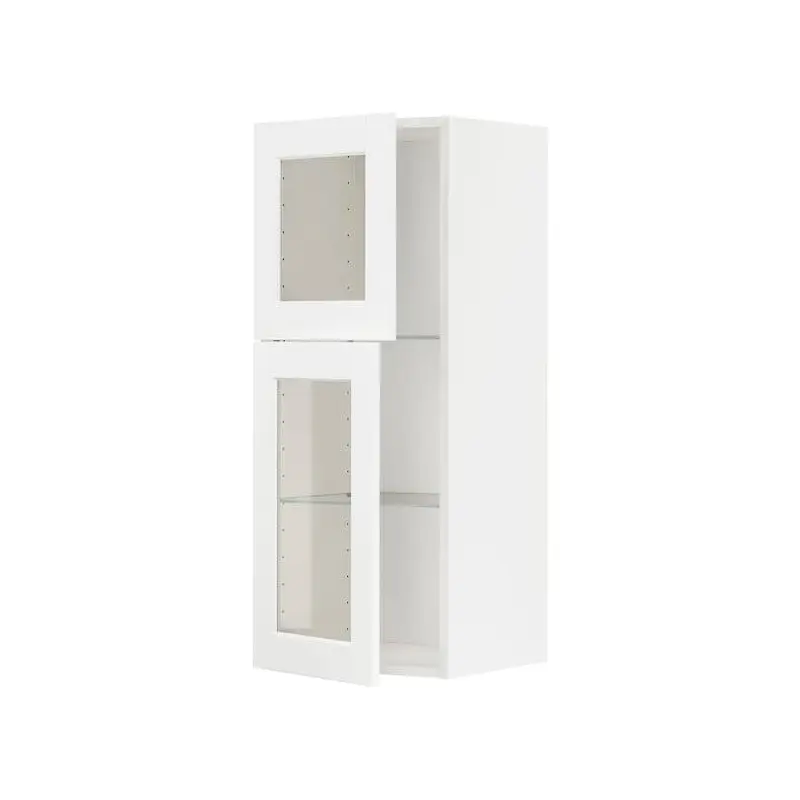 METOD wall cabinet w shelves/2 glass drs, white Enkping/white wood effect, 40x100 cm