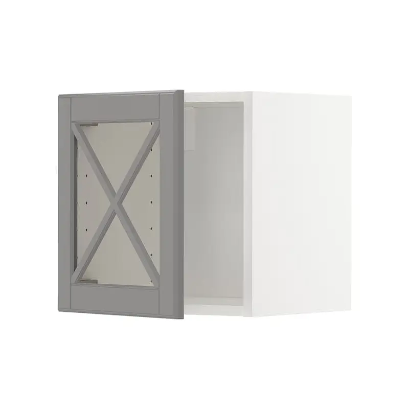 METOD wall cabinet w glass door/crossbar., white/Bodbyn grey, 40x40 cm