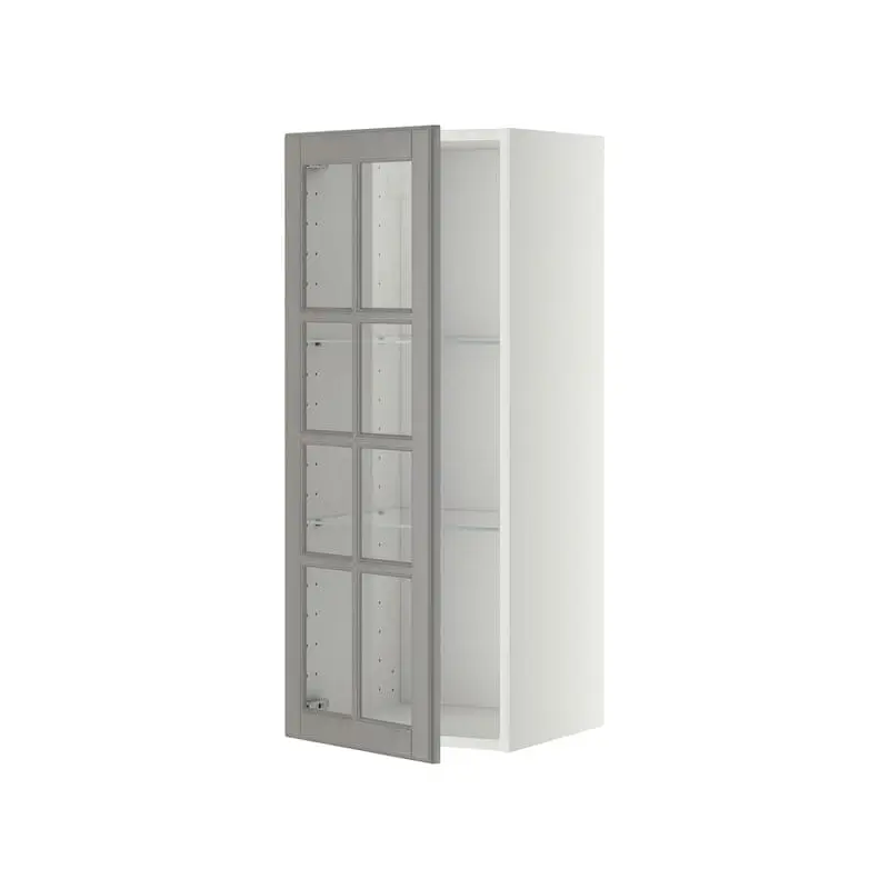 METOD wall cabinet w shelves/glass door, white/Bodbyn grey, 40x100 cm