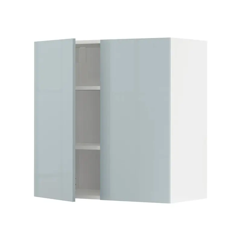 METOD wall cabinet with shelves/2 doors, white/Kallarp light grey-blue, 80x80 cm