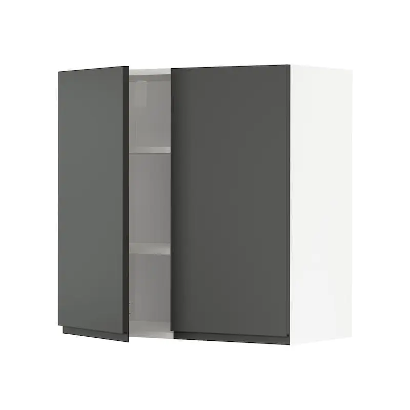 METOD wall cabinet with shelves/2 doors, white/Voxtorp dark grey, 80x80 cm